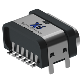 XB-ATCF-06-028 TYPE C 6P 板上防水母座L=7.5mm(带钢片)外壳4脚插板